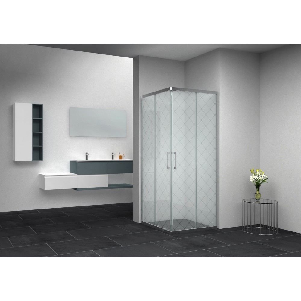 PLENUS - Box doccia 4mm satinato rombi, profili cromati, maniglie cromate, estensibile 69/79x69/79x190h