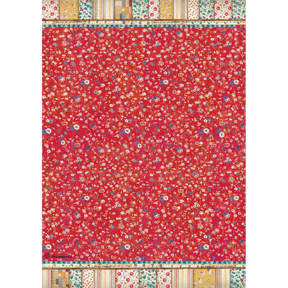 CONF. 1 FOGLIO CARTA RISO A4 APP. PATCHWORK TEXTURE FONDO ROSSO   **FP**