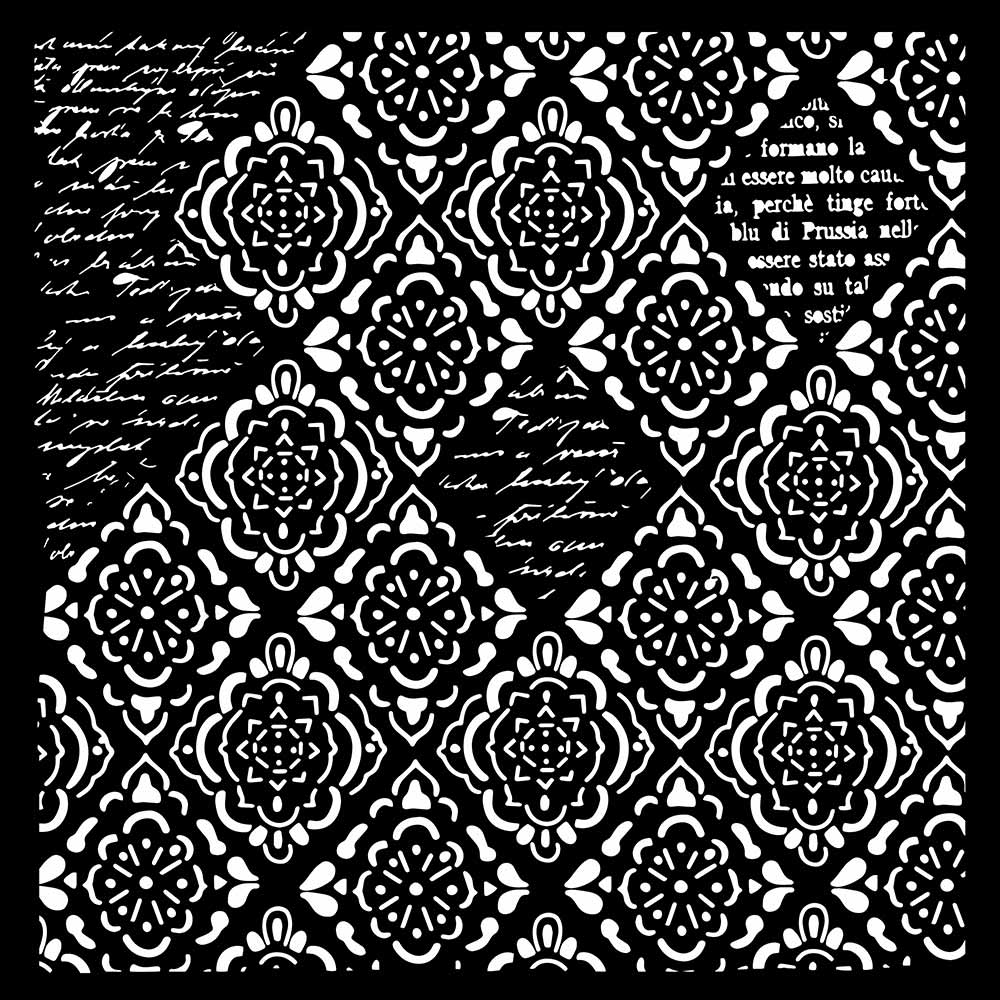 THICK STENCIL CM 30X30 WALLPAPER ROMBI E SCRITTE   **FP**