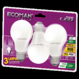 ECM LED GOCCIA 10W 6500K E27 BLISTER 3PZ