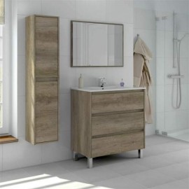 MOBILE BAGNO DAKOTA ROVERE 80X45X80H COMPLETO DI SPECCHIO CM. 80 + 2 CASSETTI CON COLONNA ART.305070H