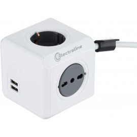 MULTIP. CUBO 1 SCHUKO + 3 BIV. +  2 USB 2.1A  BIANCO