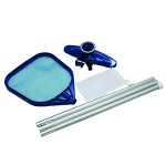 KIT PULIZIA PISCINA: ASTA-SPAZZOLA-RETINO I6 ASTA ALLUMINIO, SPAZZOLA VACUUM, RETINO