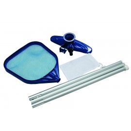 KIT PULIZIA PISCINA: ASTA-SPAZZOLA-RETINO I6 ASTA ALLUMINIO, SPAZZOLA VACUUM, RETINO