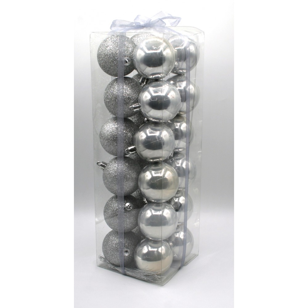BOX 24 SFERE 6CM PERLATO/GLITTER ARGENTO BOX 24 SFERE 6CM PERLATO/GLITTER ARGENTO