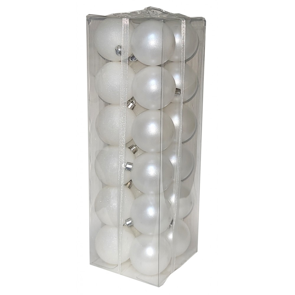 BOX 24 SFERE 6CM PERLATO/GLITTER BIANCO BOX 24 SFERE 6CM PERLATO/GLITTER BIANCO